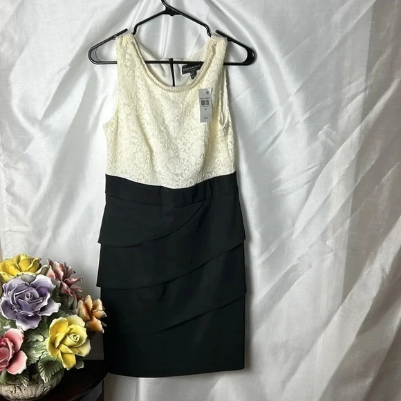 Dress NWT Black & White ,lace ,beads ,back zipper, Layered look ,event, classic - Picture 6 of 16